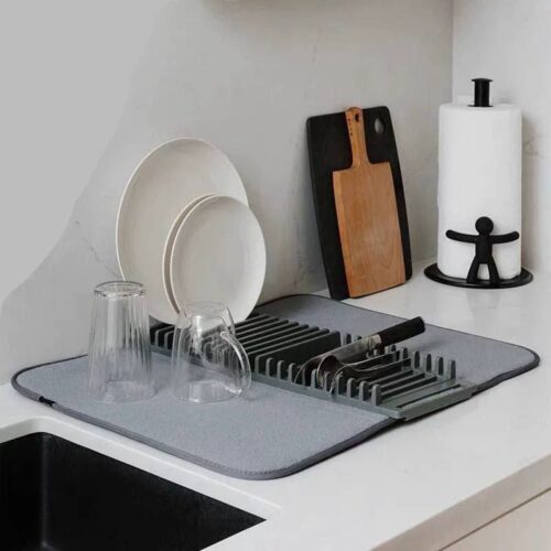 منشفة تجفيف مع حامل صحون قابل للطي – حل ذكي لتنظيم وتجفيف الأطباق