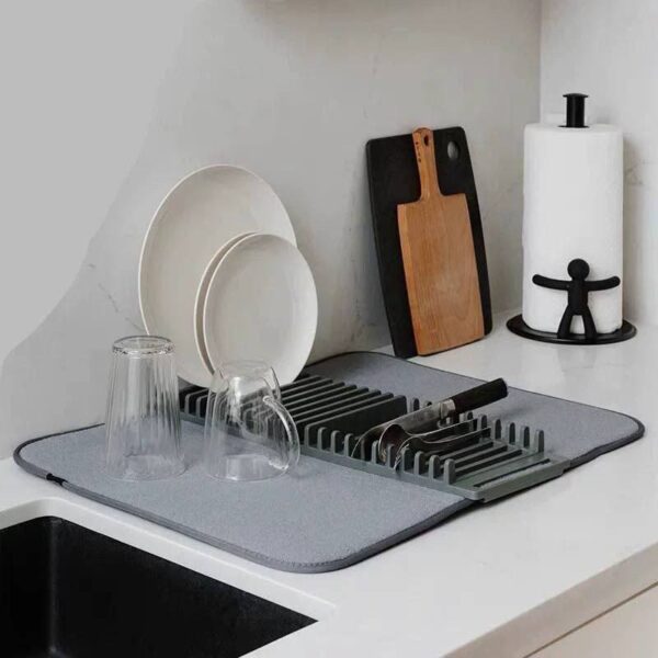 منشفة تجفيف مع حامل صحون قابل للطي – حل ذكي لتنظيم وتجفيف الأطباق